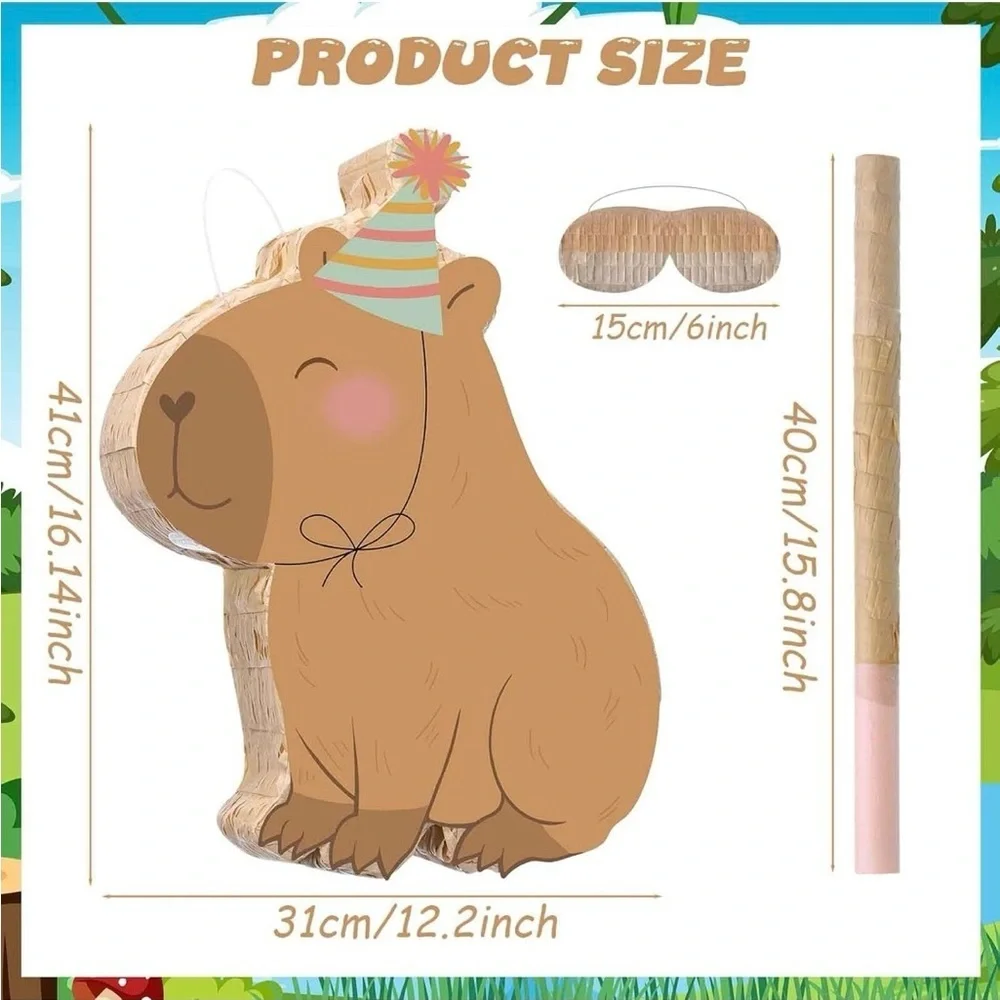 Capybara Piñata Party Set – Includes Stick, Blindfold & Confetti – New